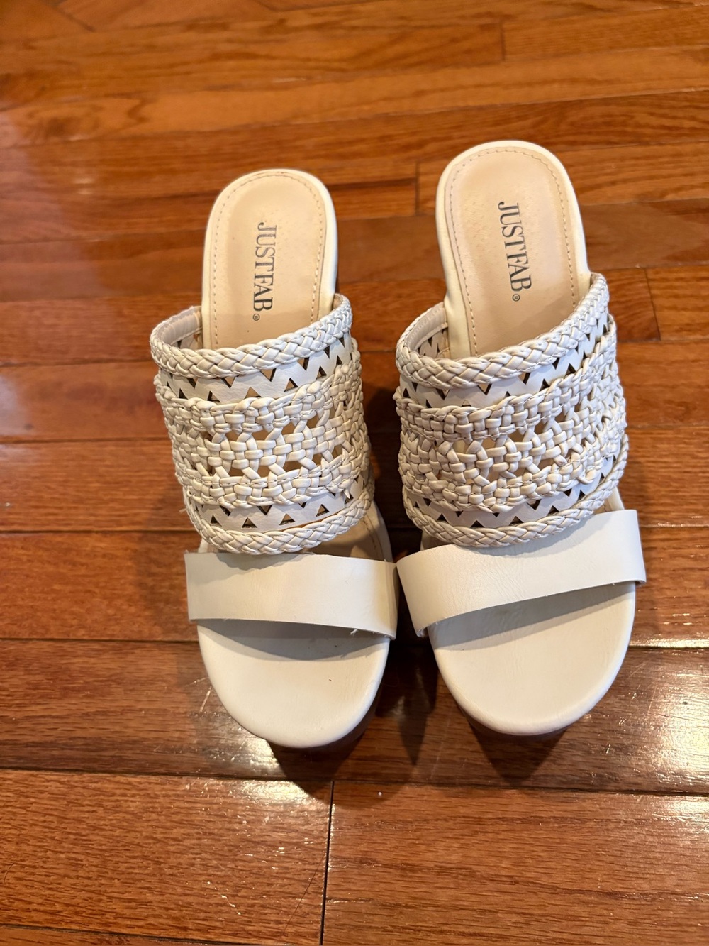 JustFab Cream Braided Slide Mules